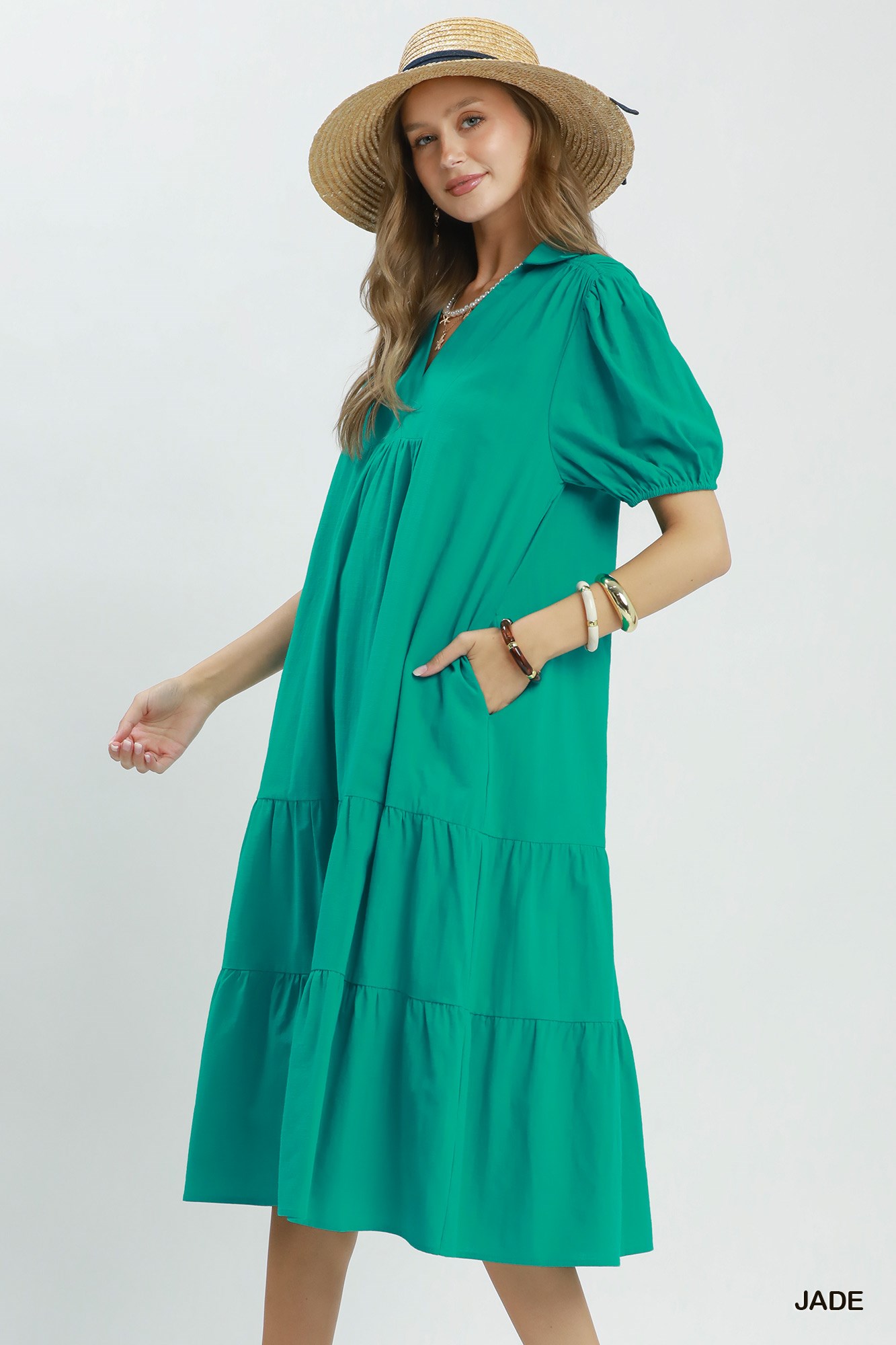 Solid Tiered Midi Dress, image 2