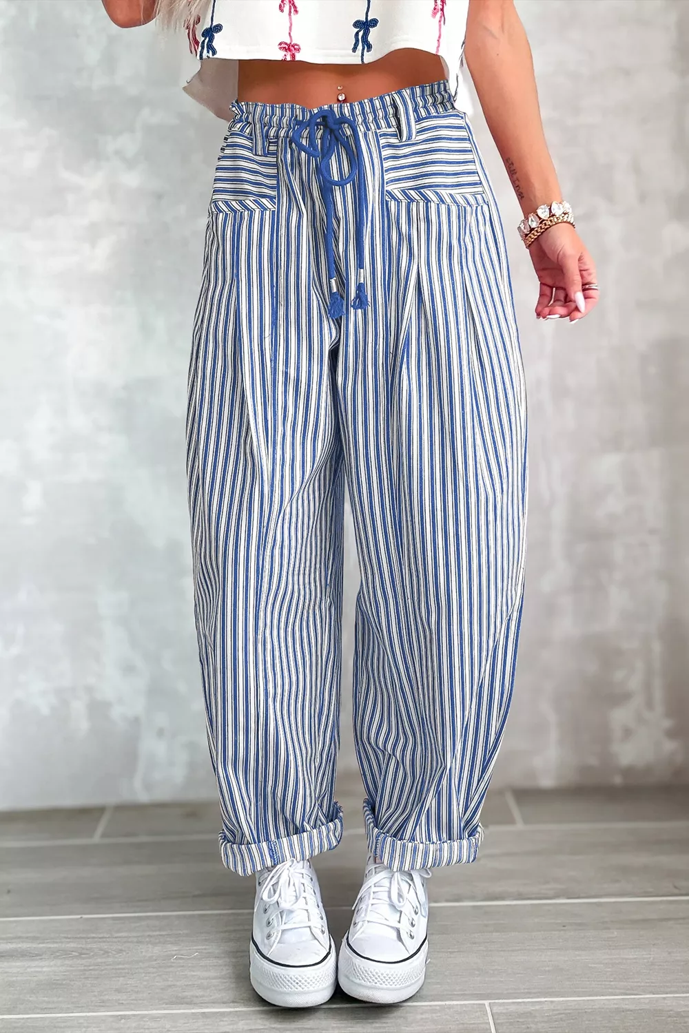 Stripe Drawstring Casual Loose Pants, image 16
