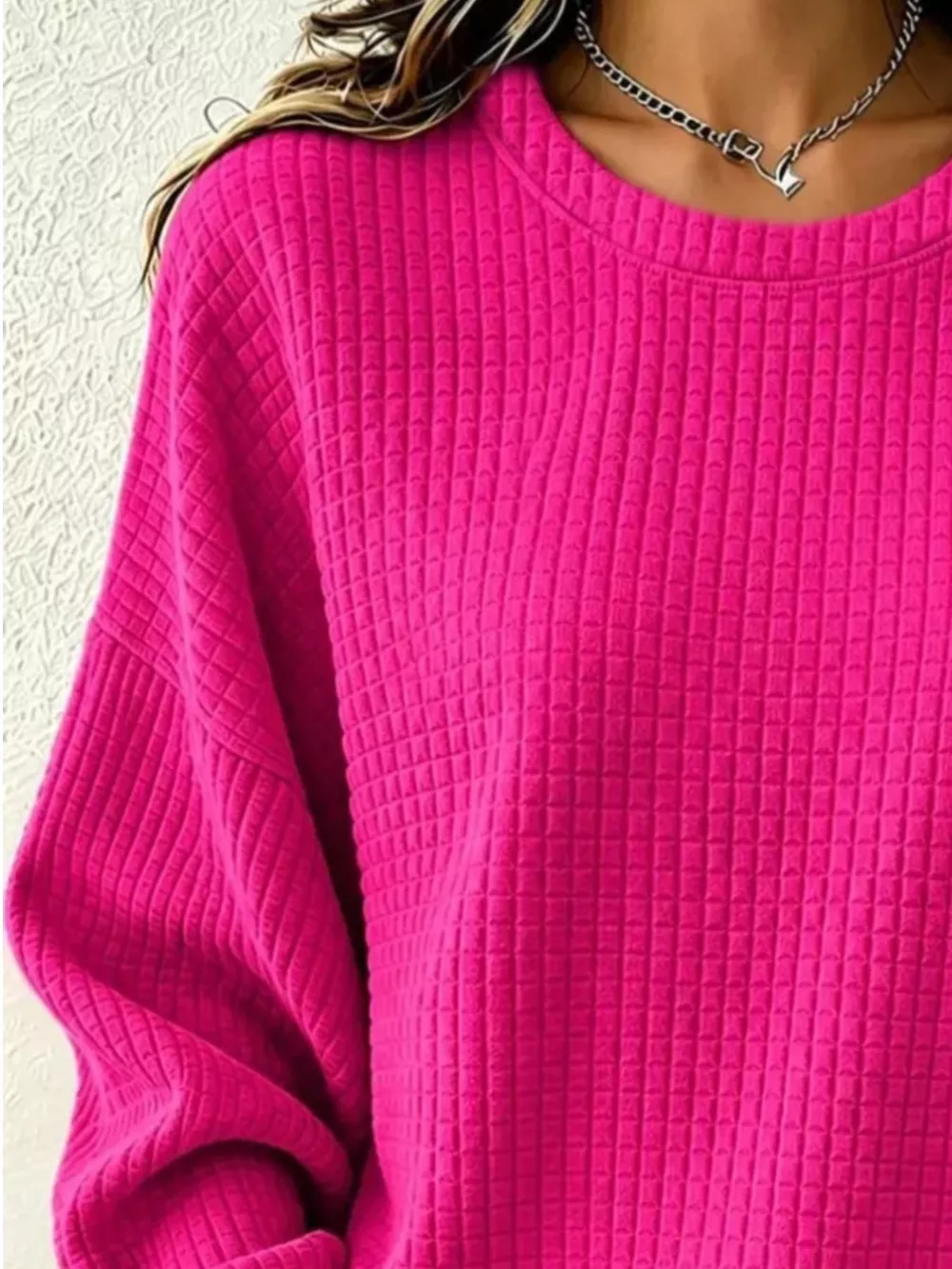 Full Size Textured Crew Neck Long Sleeve Sweatshirt Plus Size, image 10