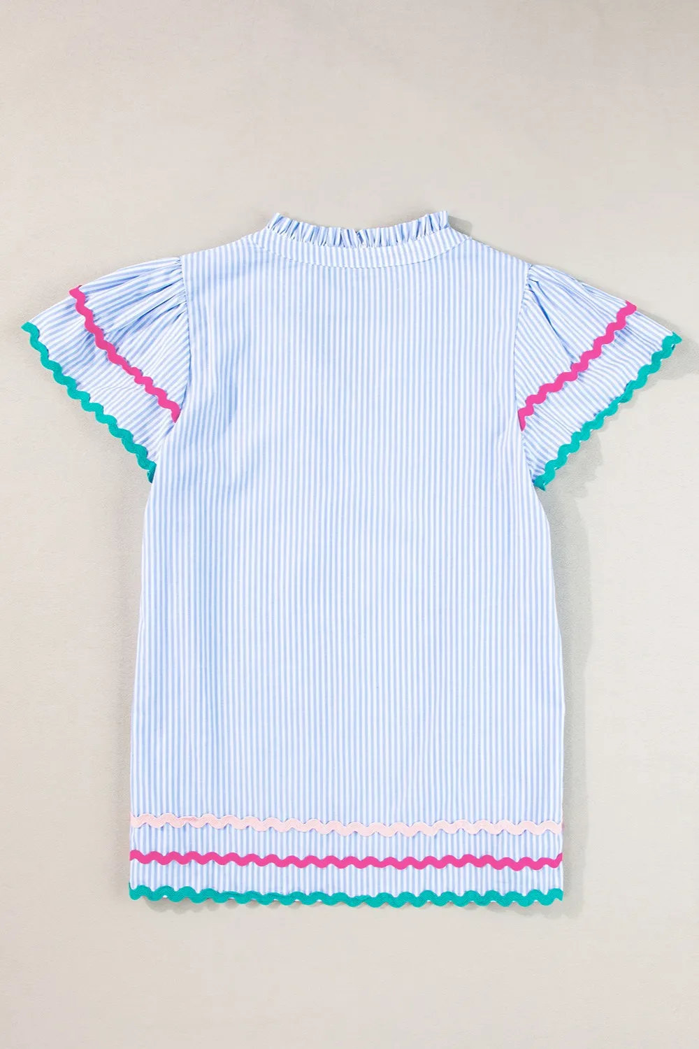 Striped Notched Short Sleeve Blouse, image 10