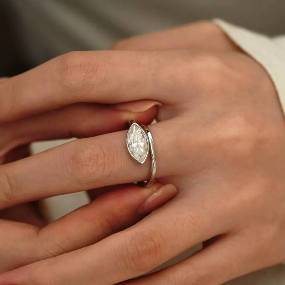 2 Carat 925 Sterling Silver Moissanite Marquise Cut Bypass Ring, image 4