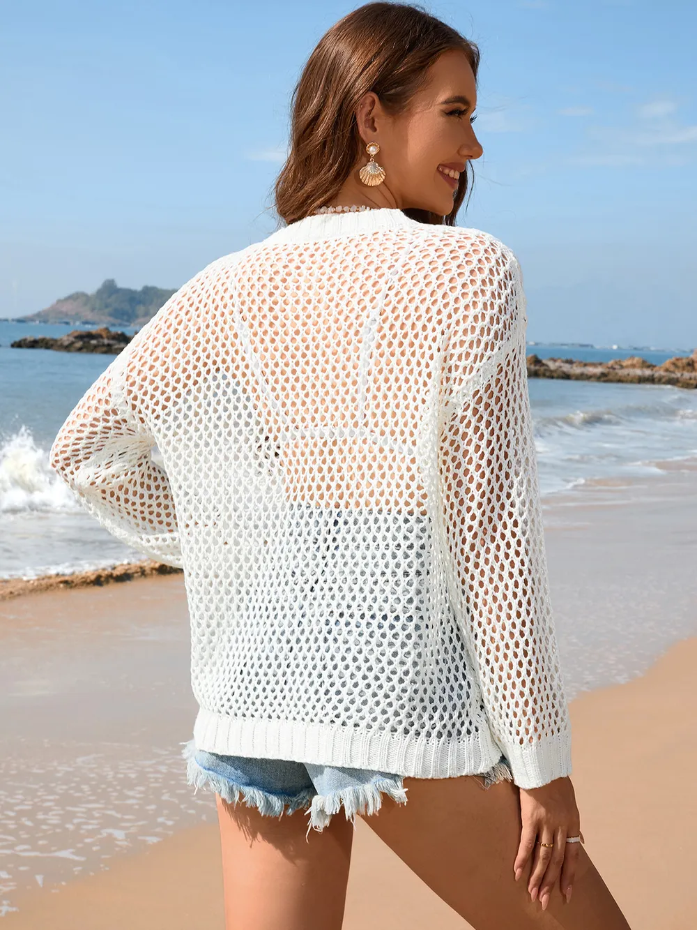 Heart Openwork Long Sleeve Cover-Up, image 11