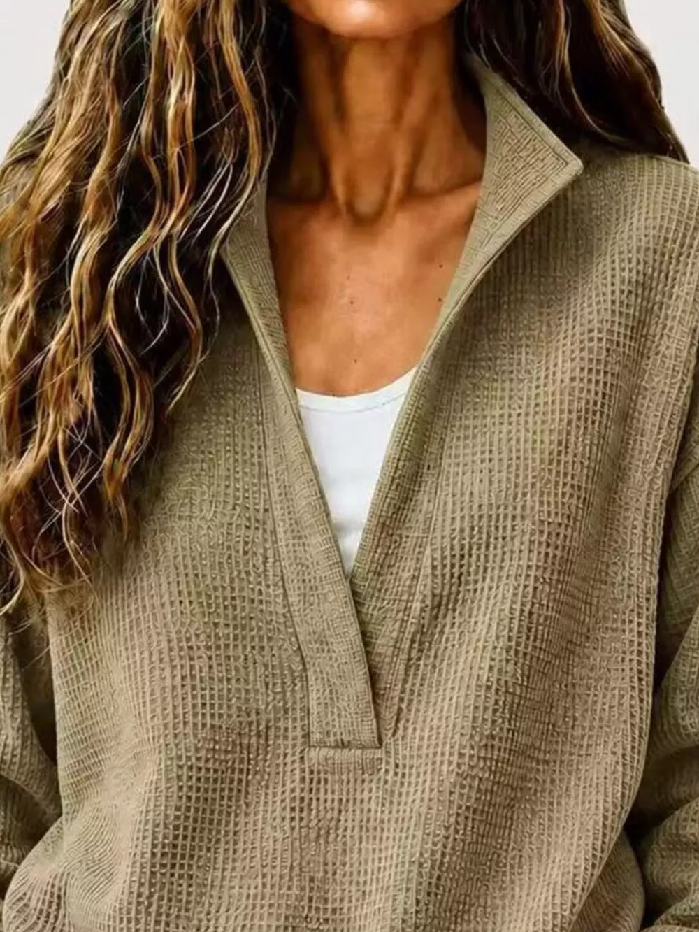 Full Size Waffle Knit Dropped Shoulder Sweatshirt Plus Size, image 12