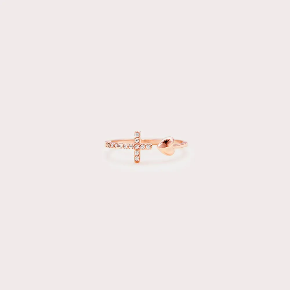 Heart Shape Cross Inlaid Zircon Open Ring, image 8