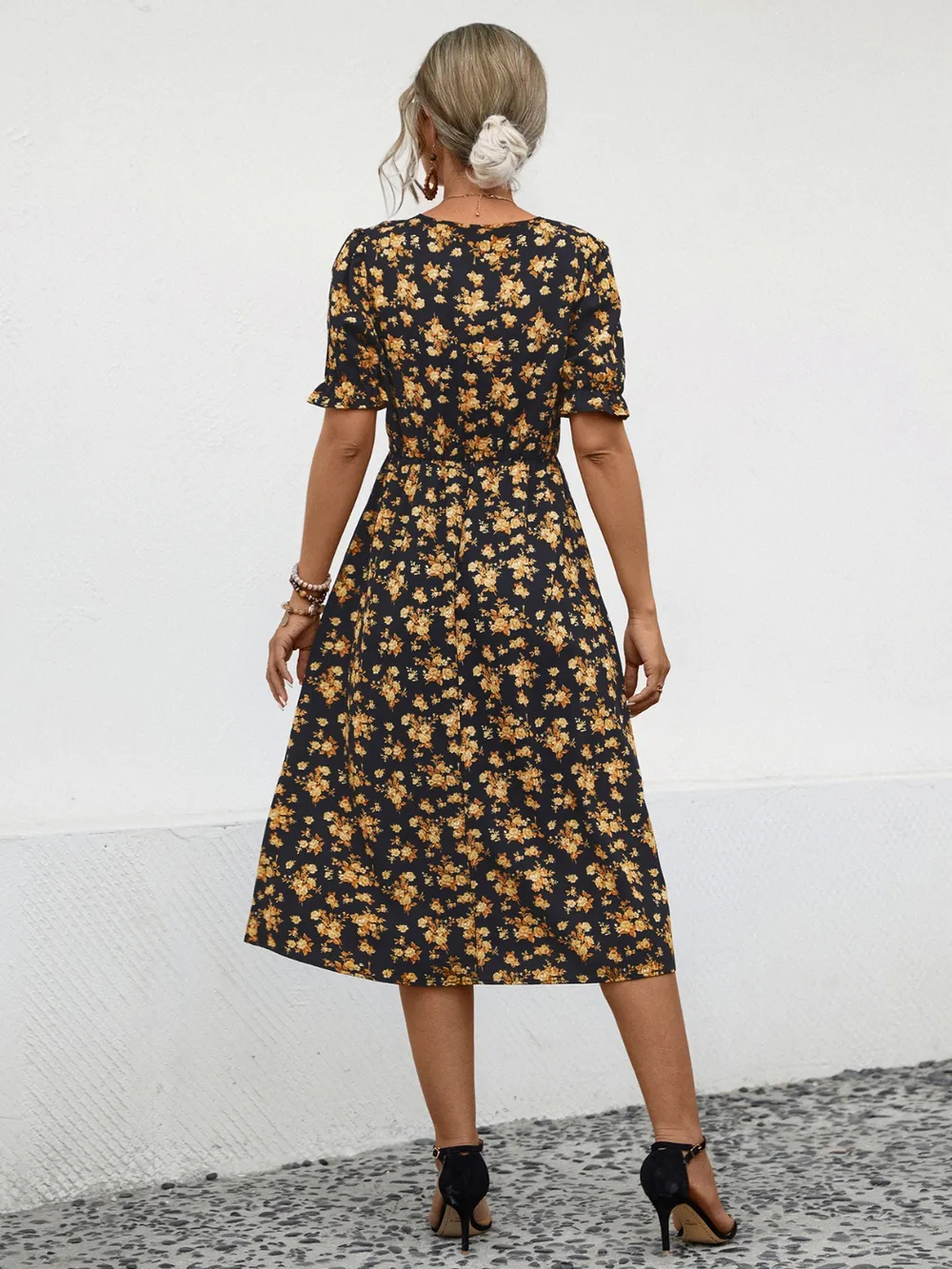 Slit Printed V-Neck Short Sleeve Dress, image 10