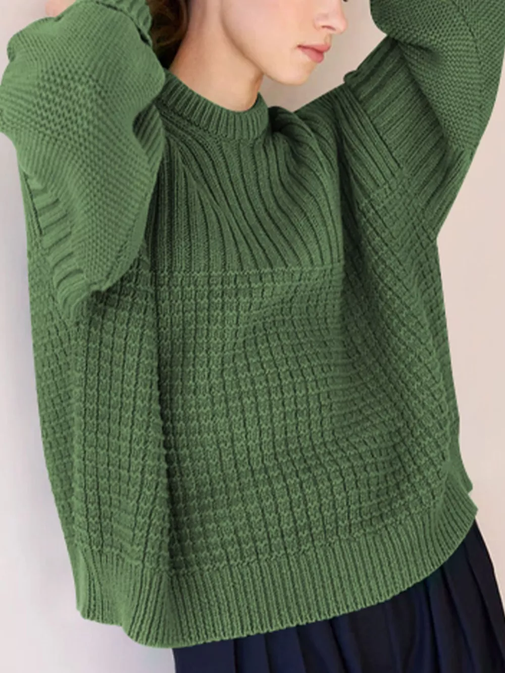 Textured Knit Round Neck Sweater, image 7