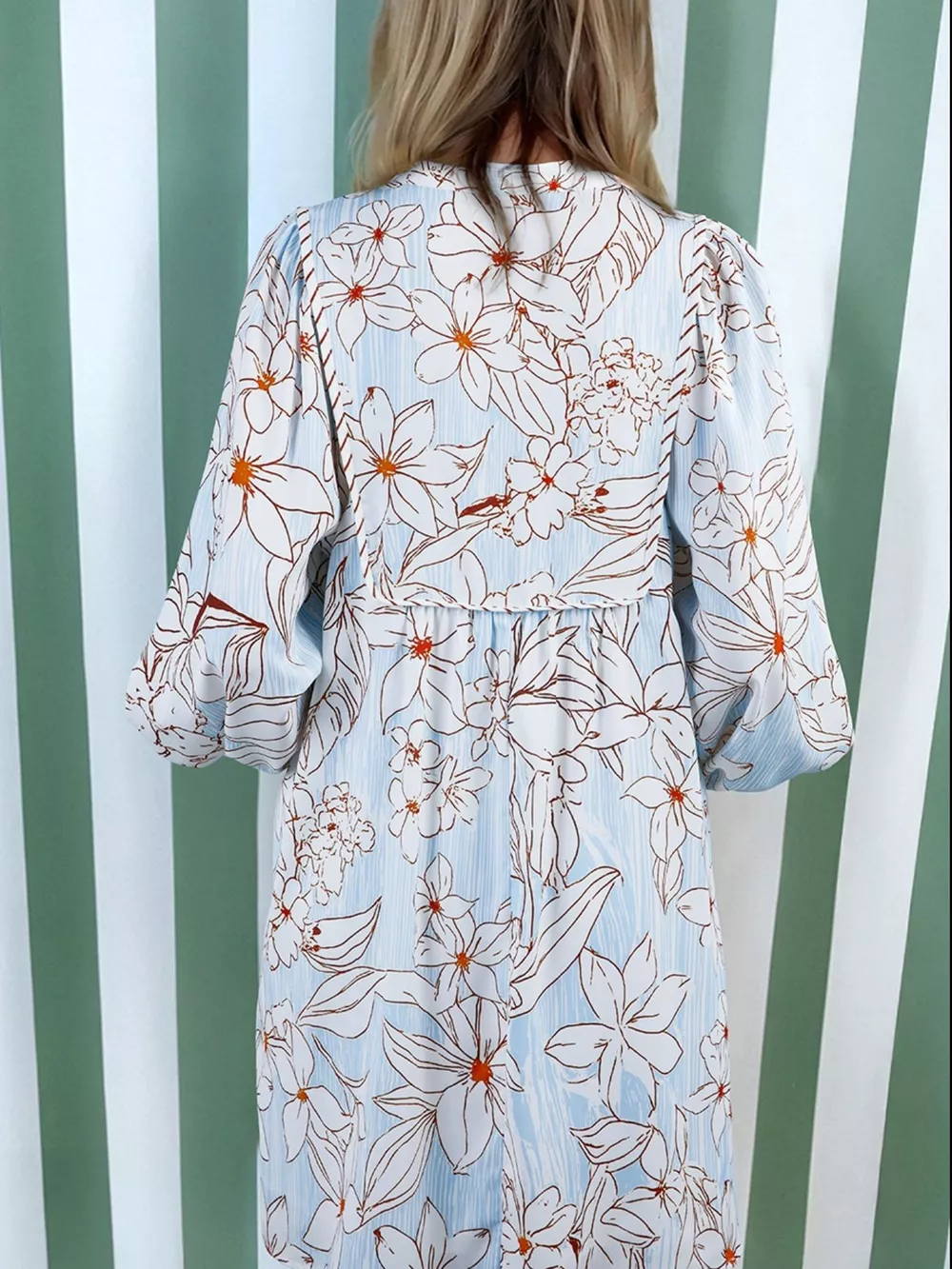 Floral Print Tie Neck Long Sleeve Mini Dress, image 2