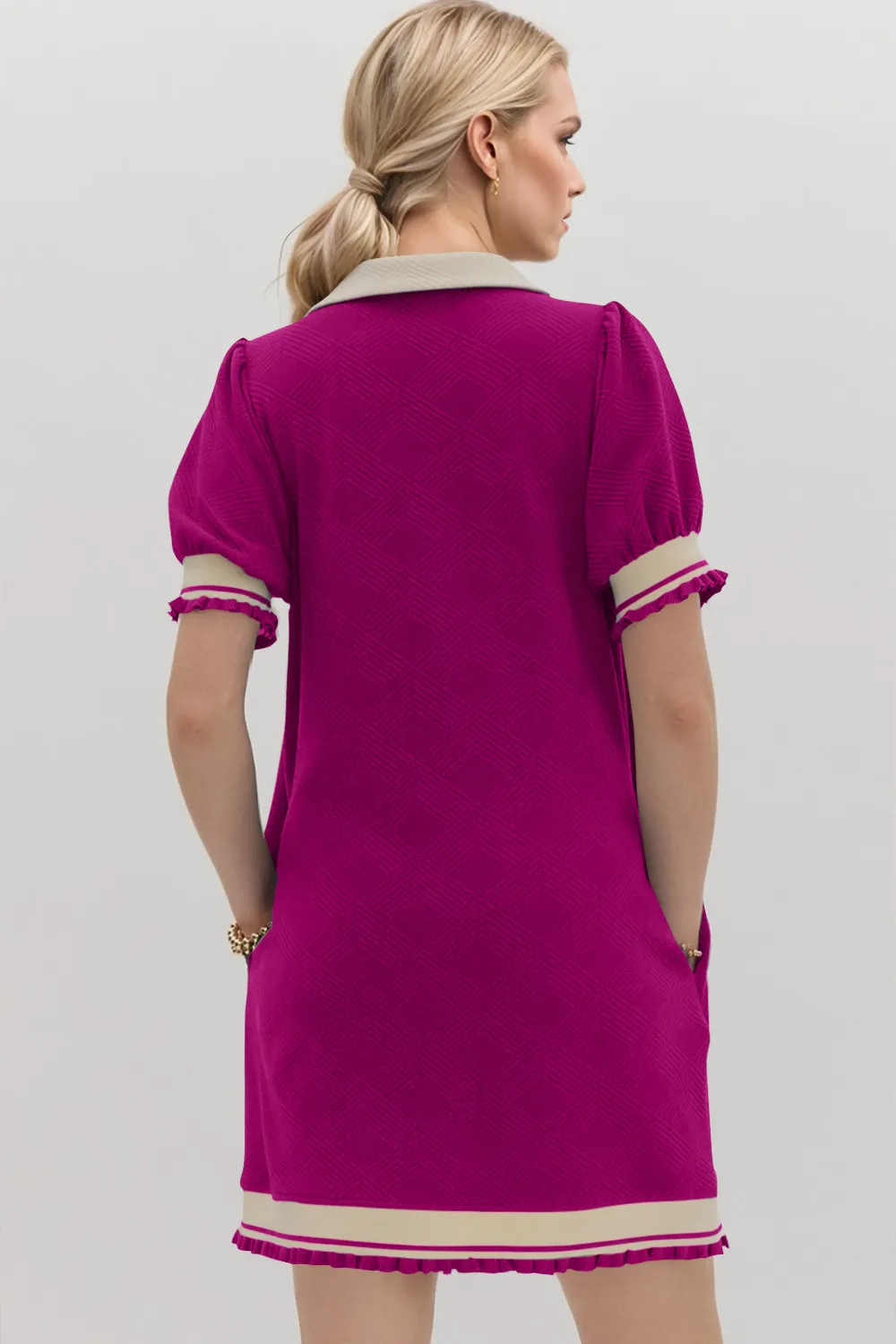 Frill Contrast Trim Jnny Collar Short Sleeve Mini Dress, image 19