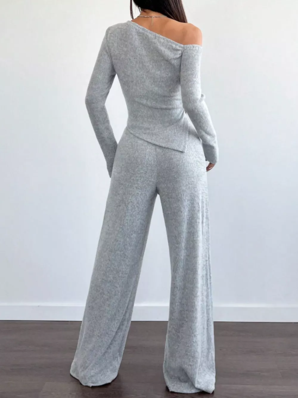 One-Shoulder Long Sleeve Top and Pants Set, image 4