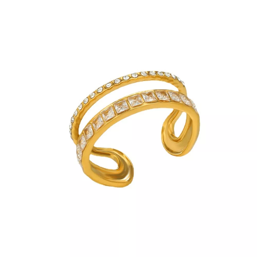 18K Gold-Plated Rhinestone Open Ring, image 6