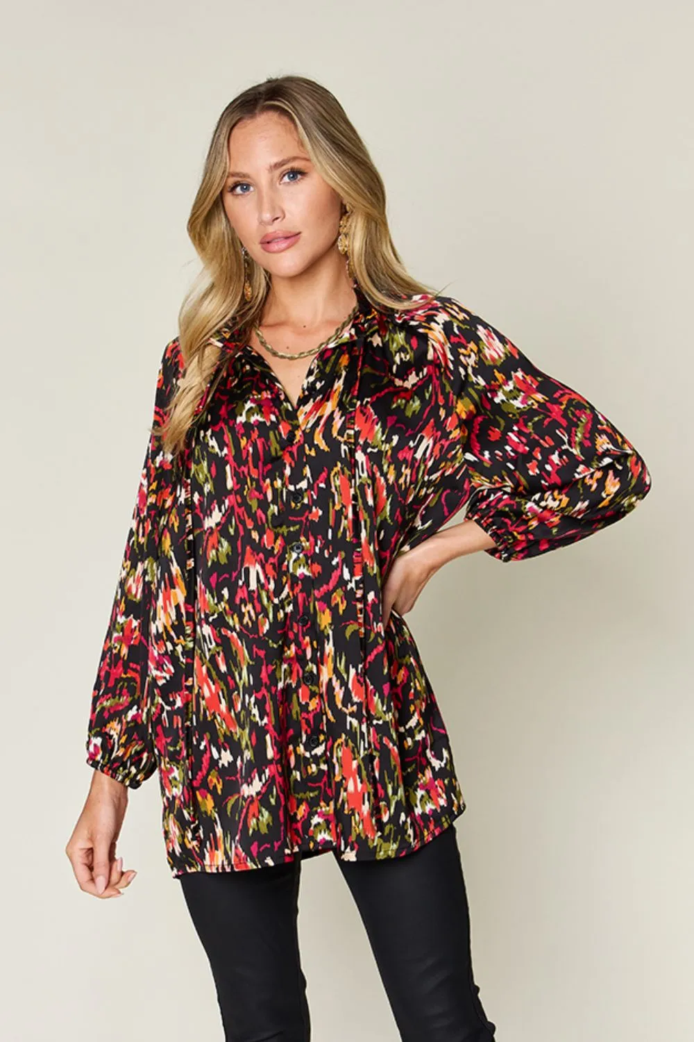 Full Size Printed Button Up Long Sleeve Shirt, image 13