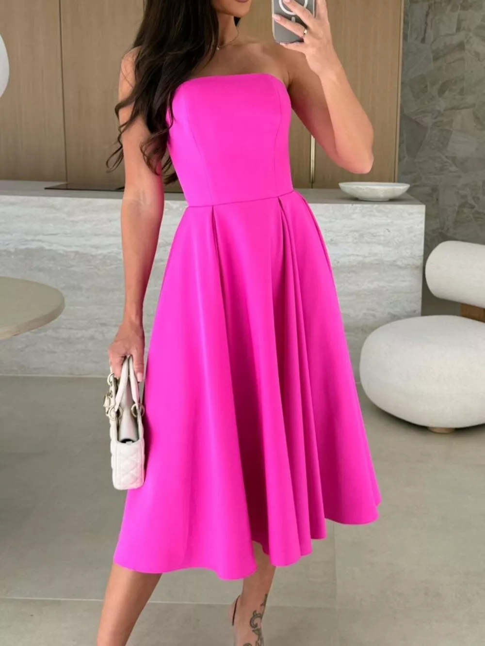 Strapless Ruched A-Line Midi Dress, image 11