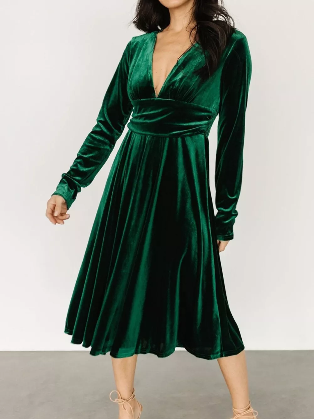 Velvet Deep V-Neck Long Sleeve Dress, image 4
