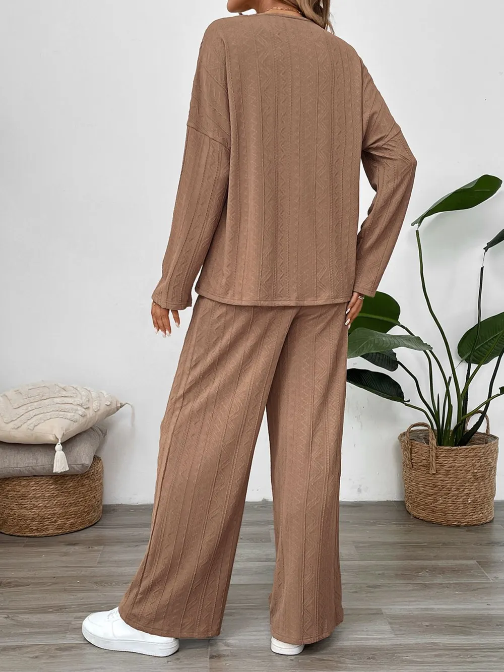 Quarter Button Long Sleeve Top and Pants Set, image 4