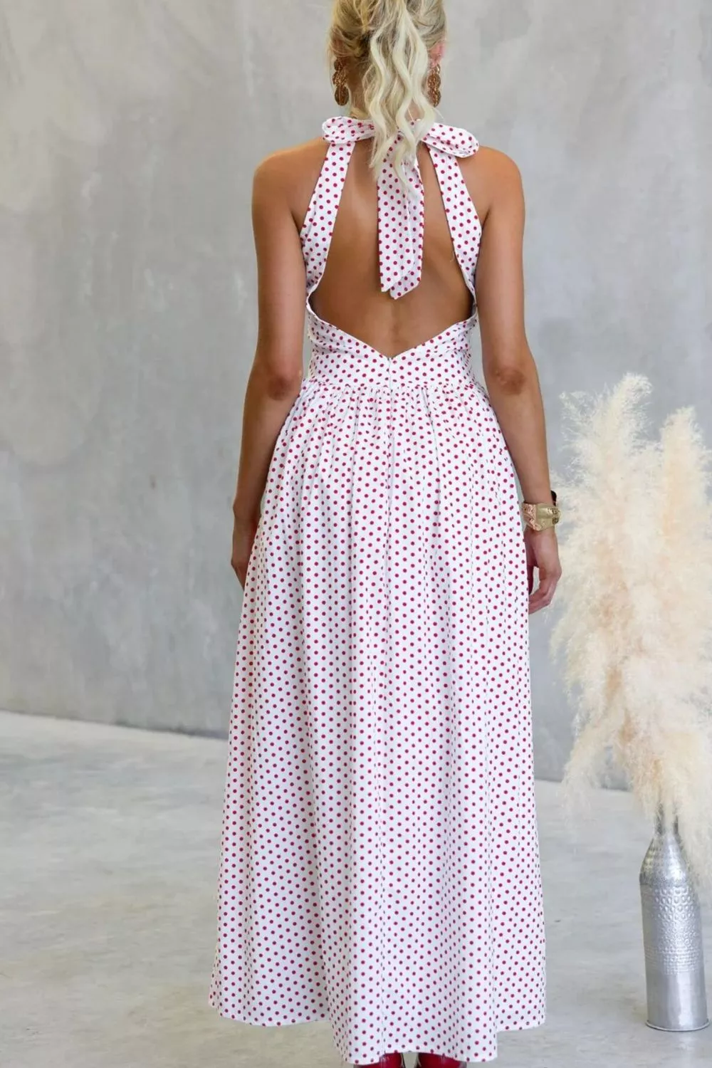 Backless Polka Dot Halter Neck Maxi Dress, image 15