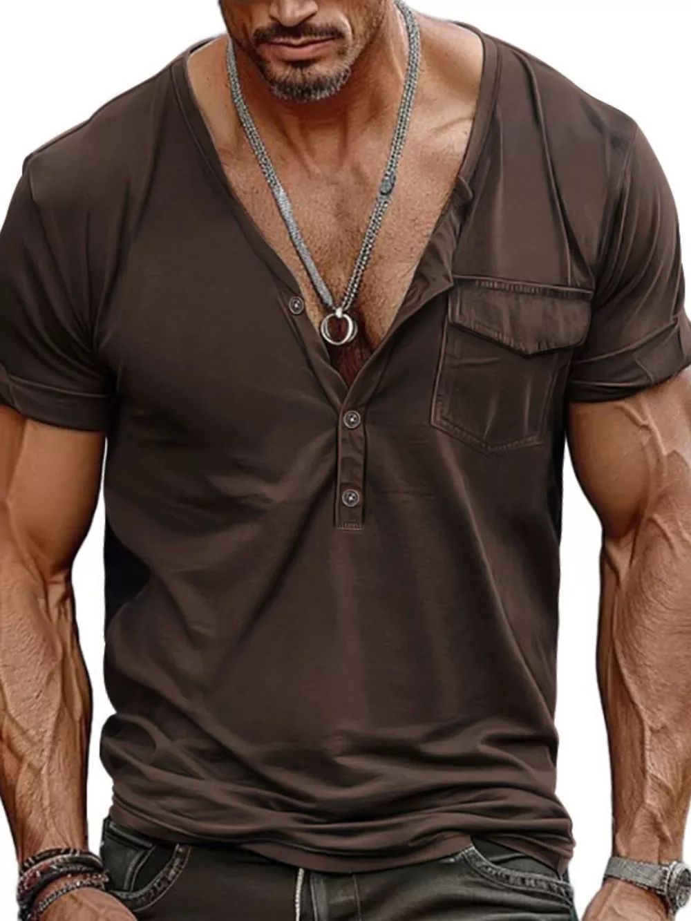Men's Full Size Casual Button Detail Short Sleeve T-Shirt Plus Size, image 4