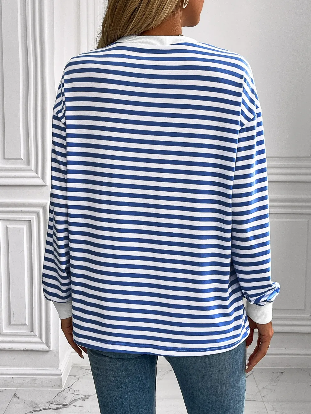 Striped Round Neck Long Sleeve Sweatshirt, image 18