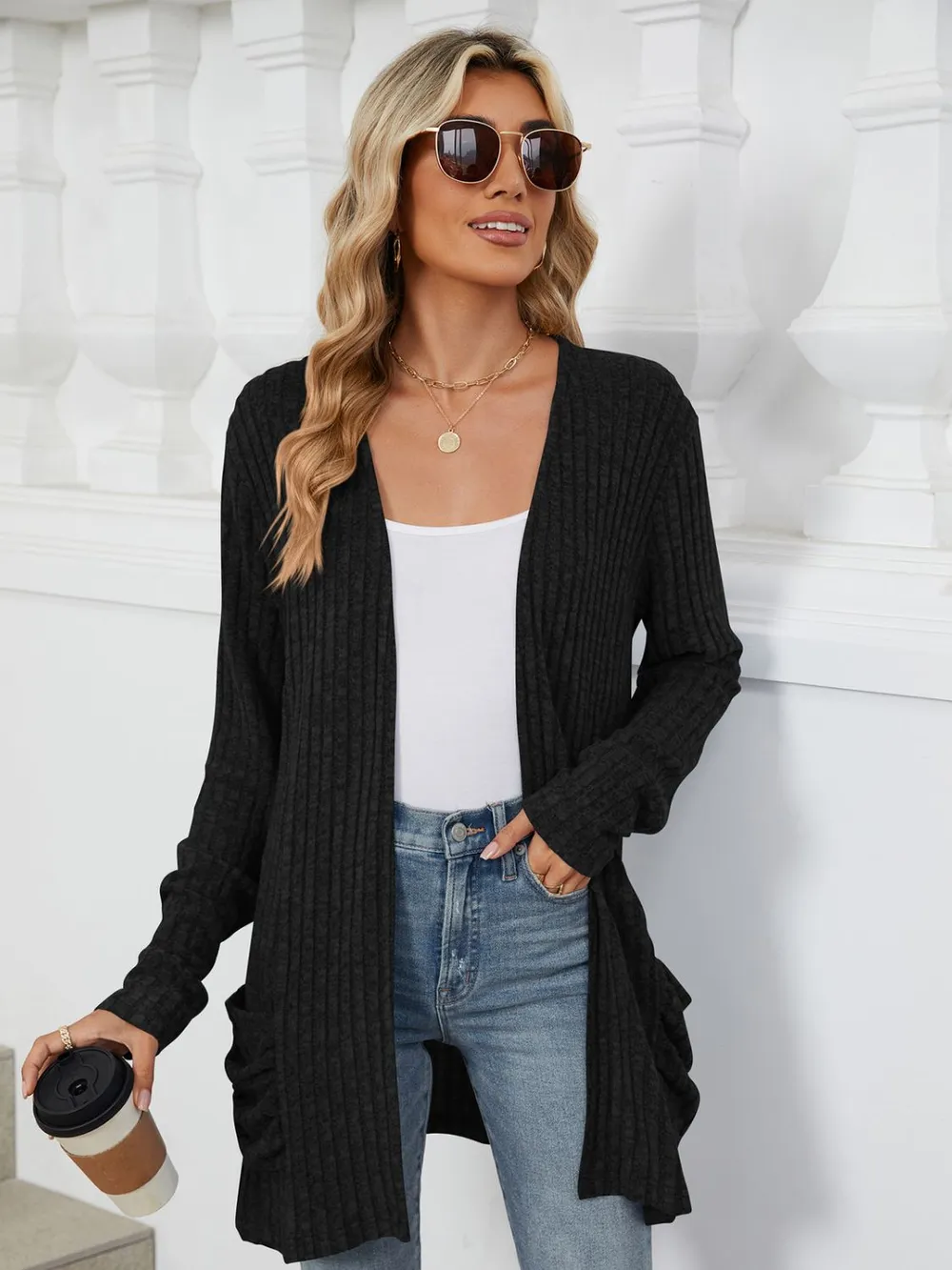 Pocketed Open Front Long Sleeve Cardigan, image 17