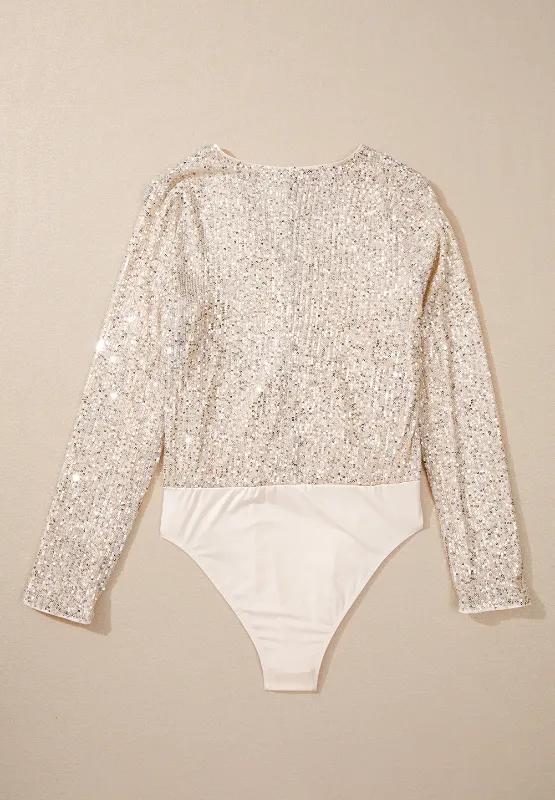 Sequin Surplice Long Sleeve Bodysuit, image 9