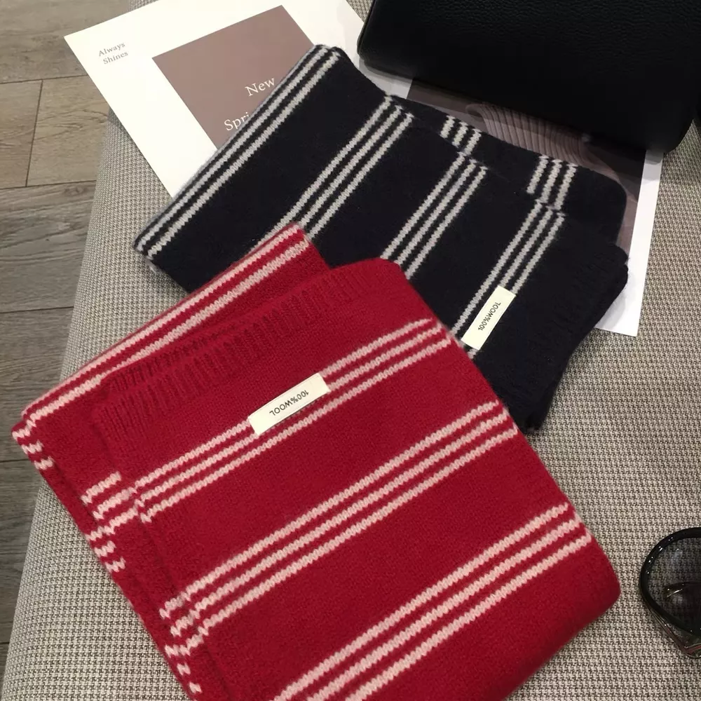 Wool Striped Contrast Knit Warm Scarf, image 2