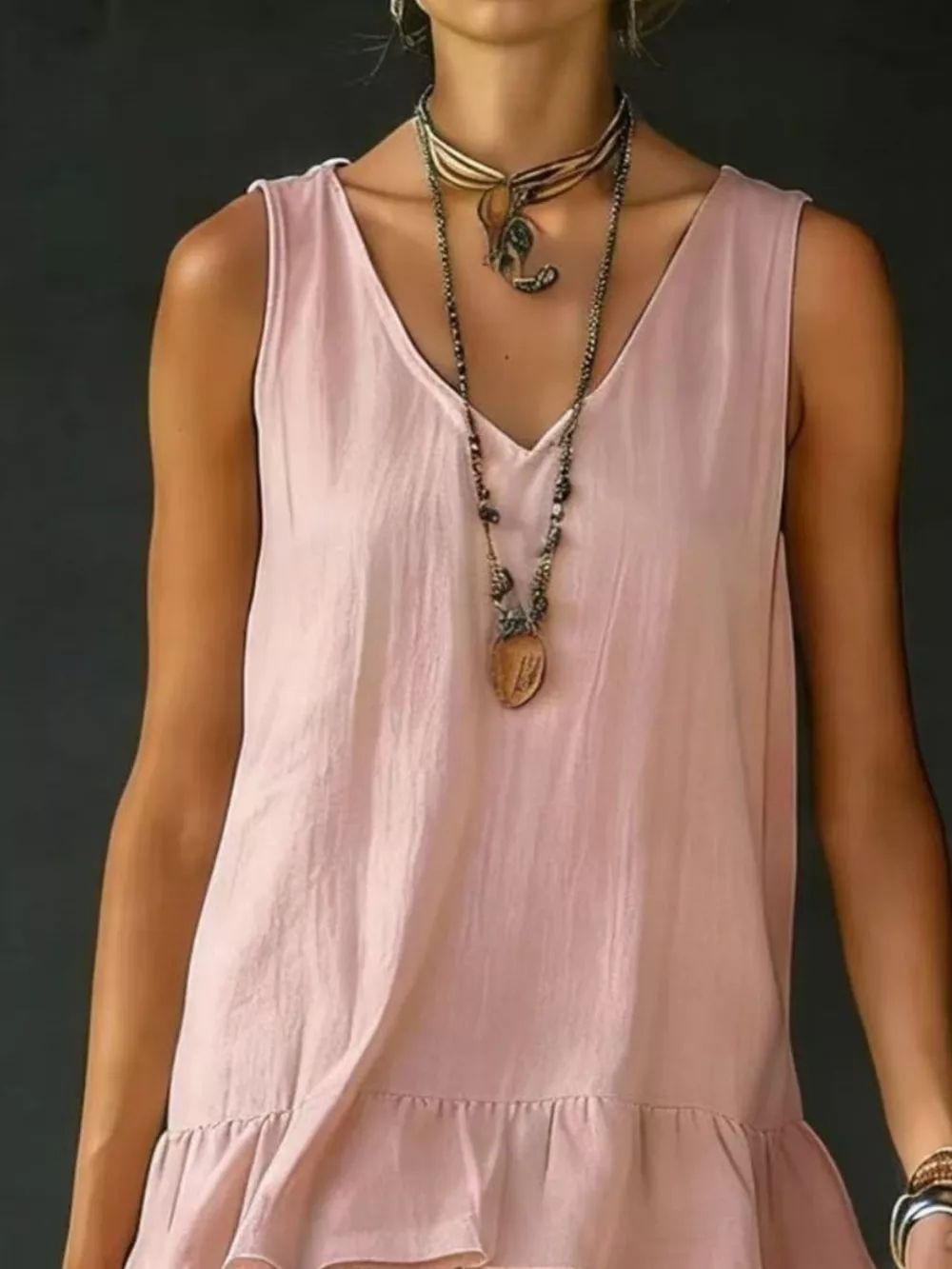 Full Size Ruffled Hem V-Neck Sleeveless Dress Plus Size, image 14