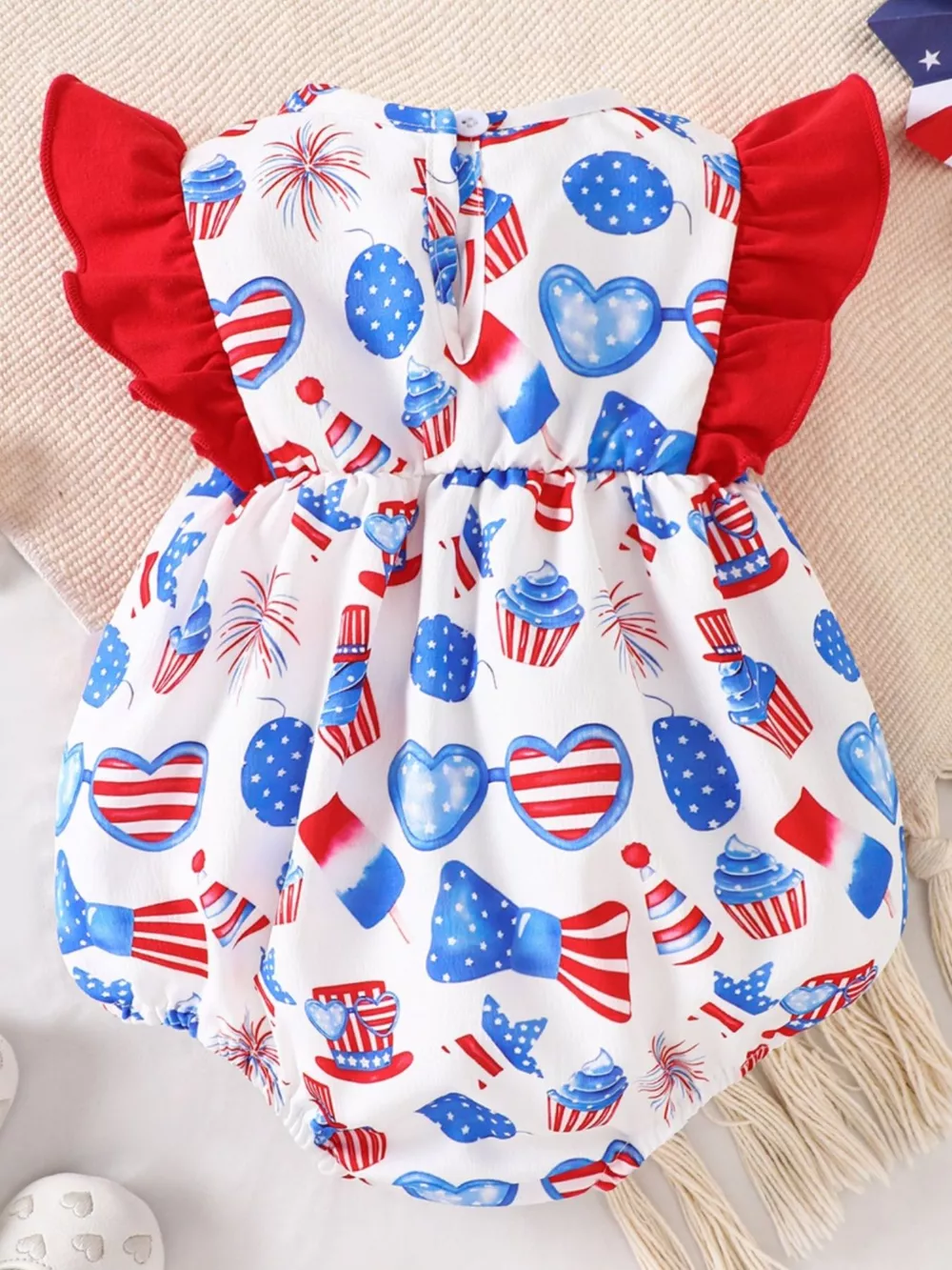 Children's Patriotic Print Ruffle Sleeve One-Piece, image 8