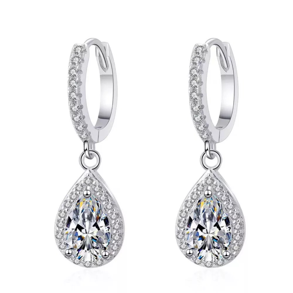 1 Carat 925 Sterling Silver Moissanite Hoop Teardrop Earrings, image 9