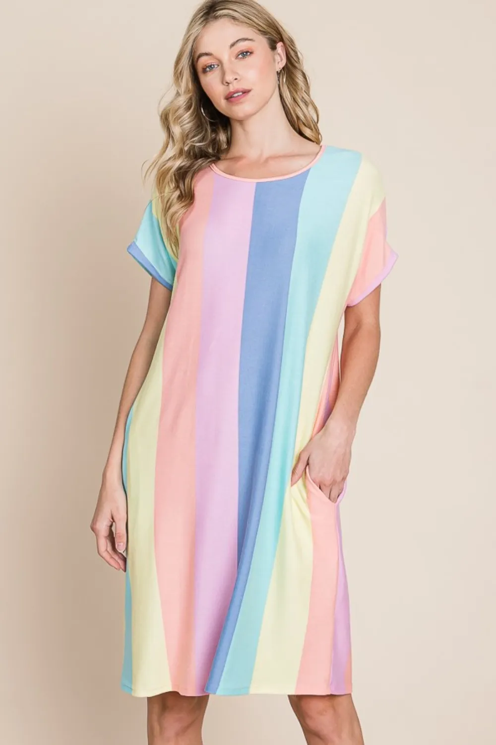 Striped Short Sleeve Dress with Pockets, image 5