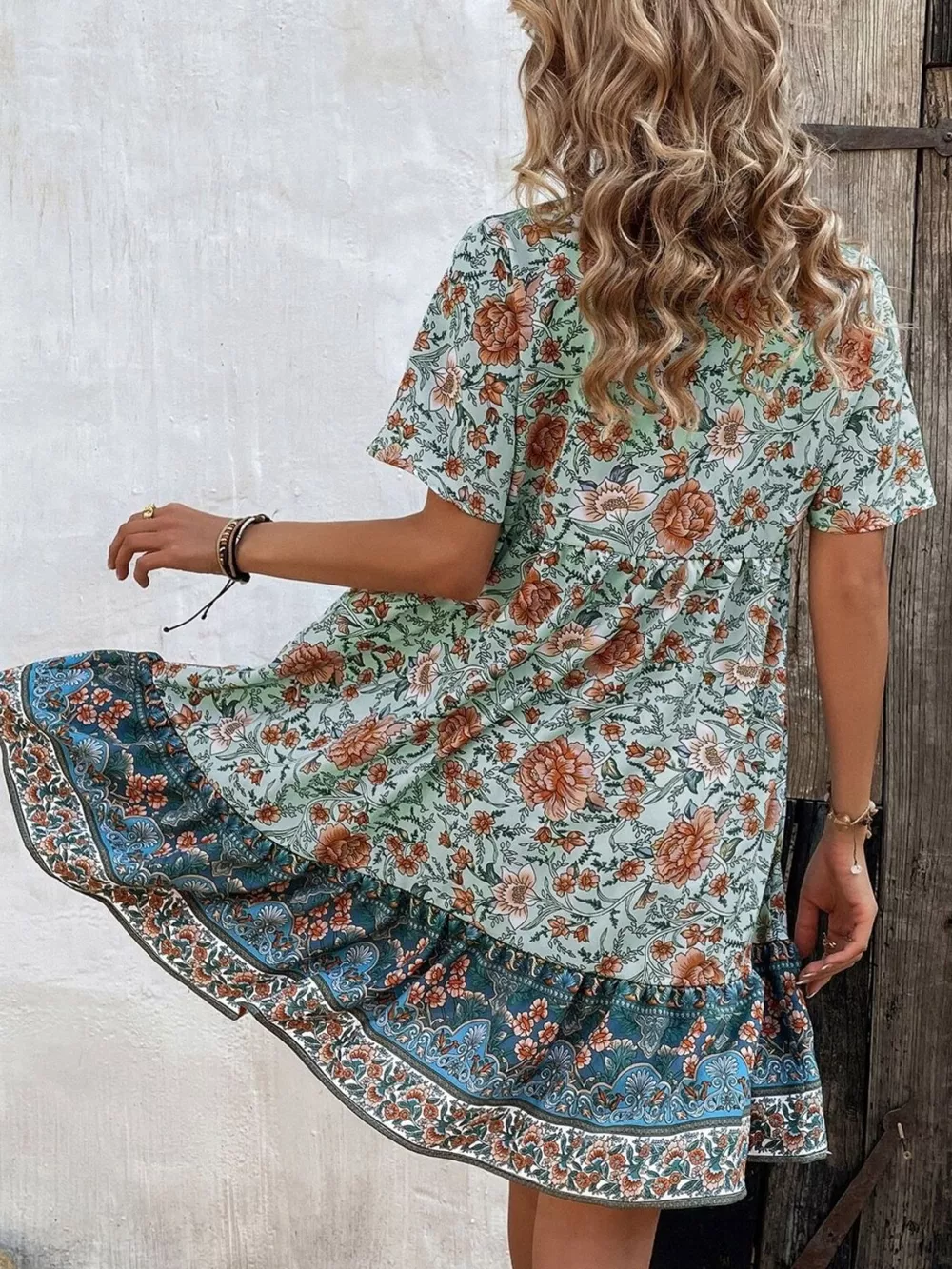 Floral Print Tie-Neck Ruffle Hem Mini Dress, image 4