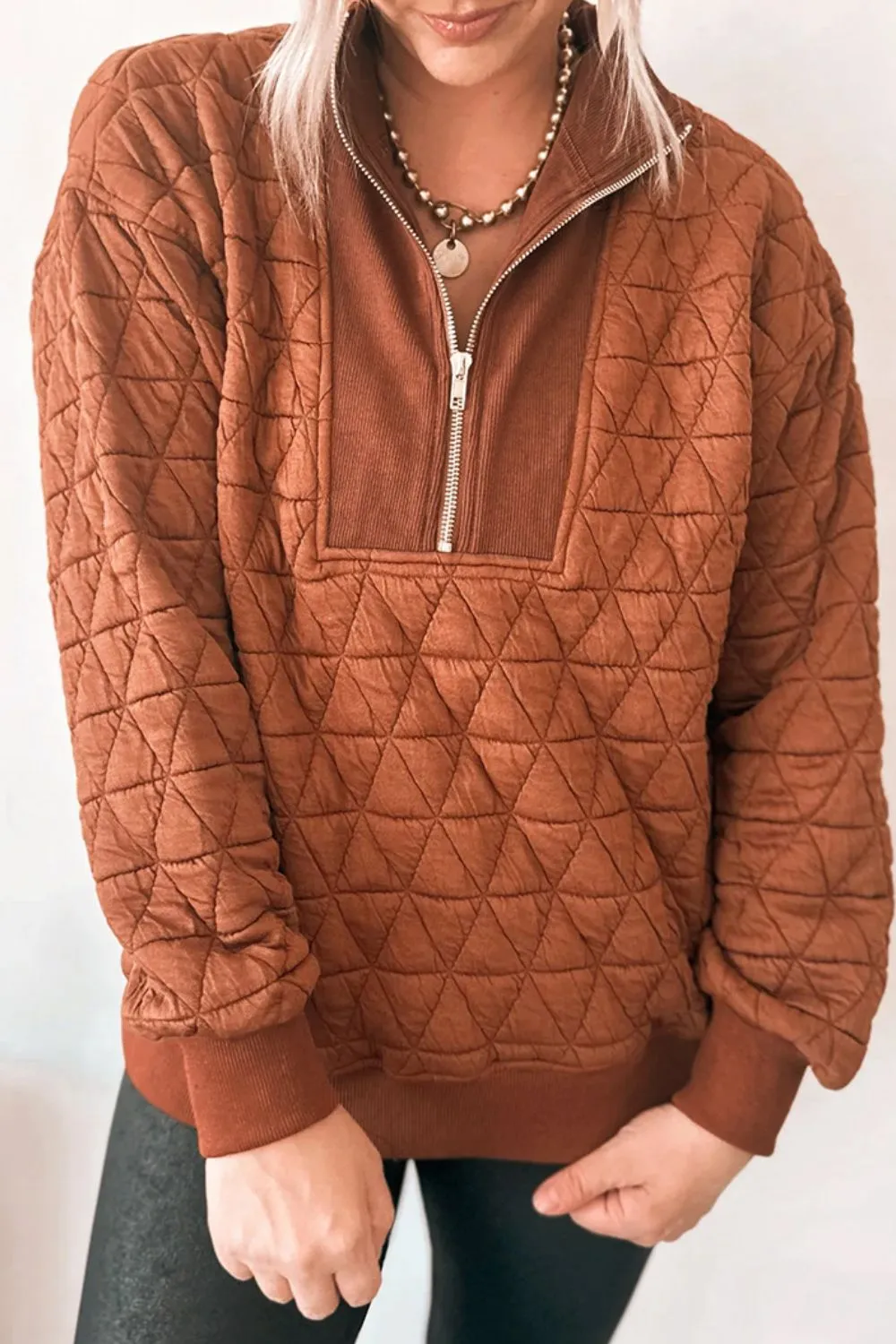 Quilted Half-Zip Long Sleeve Sweatshirt, image 3