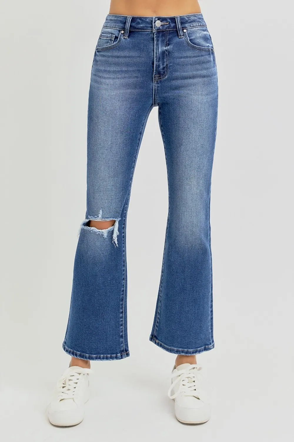 Full Size Distressed High Rise Crop Flare Jeans, image 5