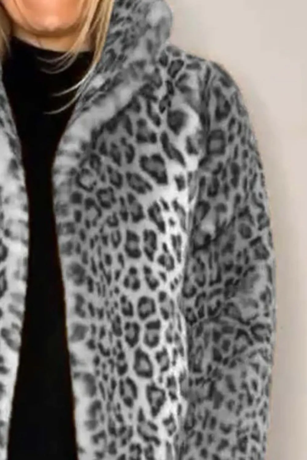 Full Size Leopard Furry Collared Neck Long Sleeve Coat, image 12