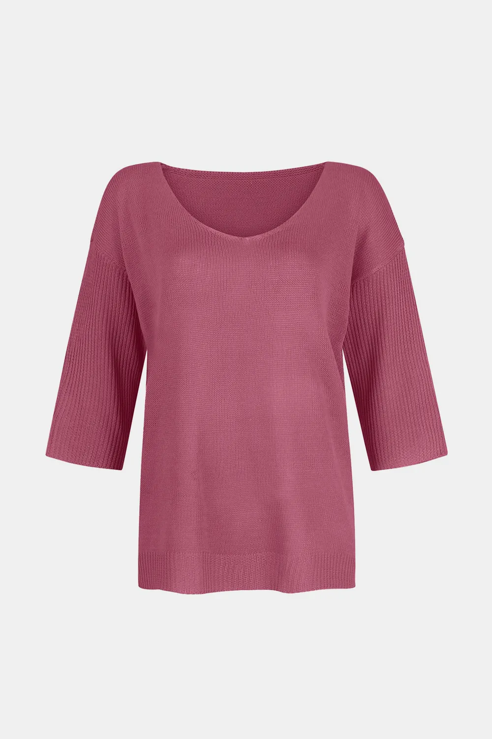 V-Neck Three-Quarter Sleeve Knit Top, image 5