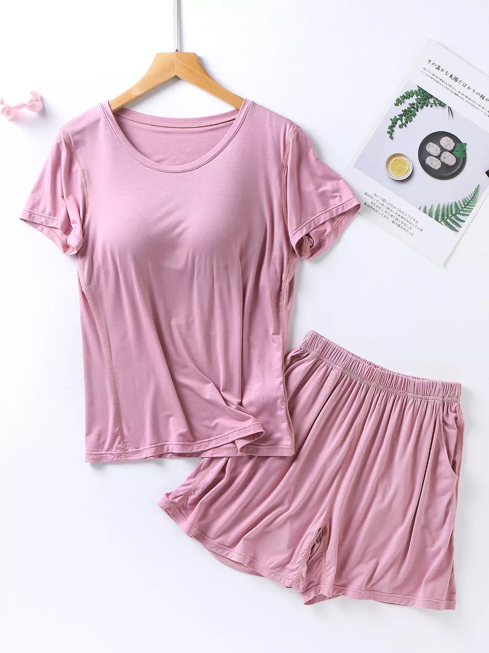 Plus Size Padded Round Neck Modal T-Shirt and Shorts Set, image 15