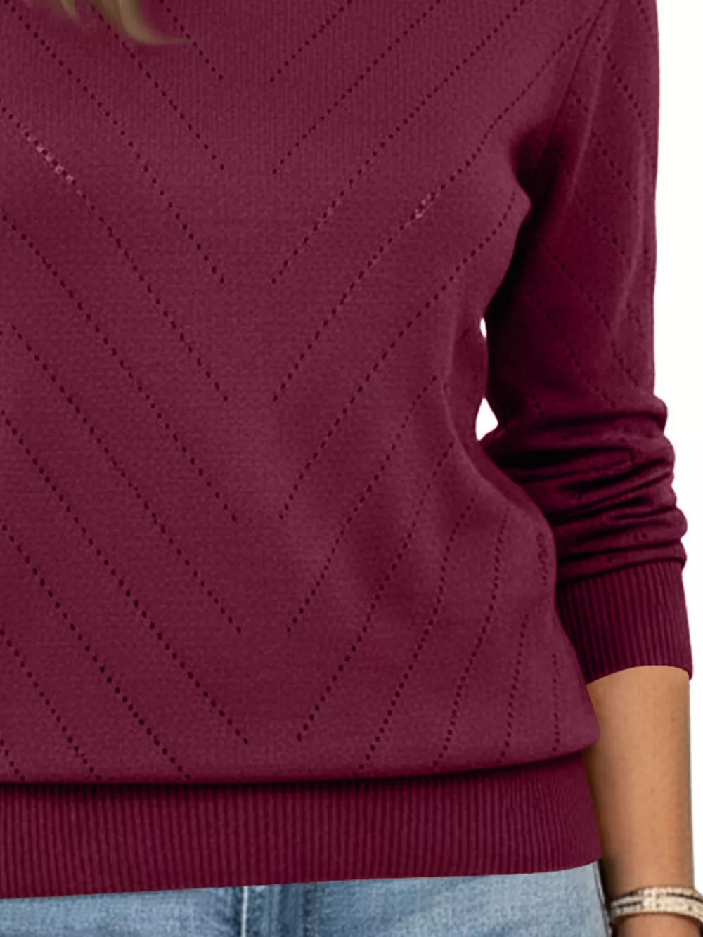 Openwork Round Neck Sweater, image 15