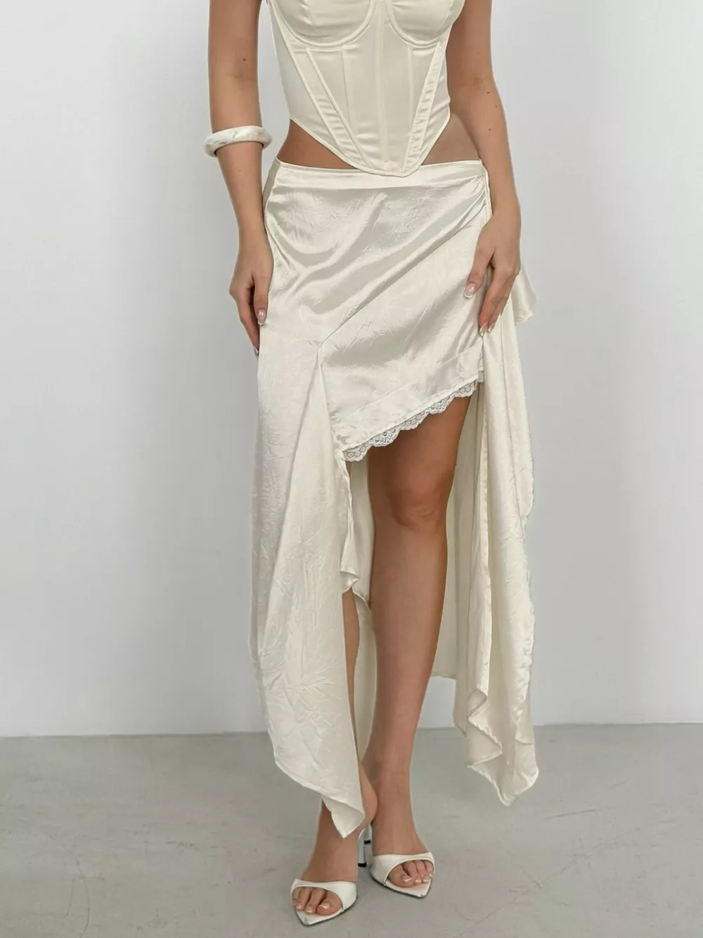 Satin High-Low Lace Trim Skirt, image 5