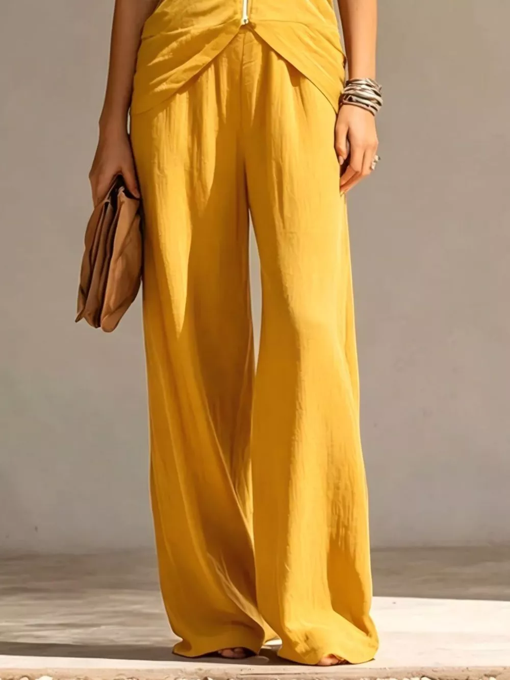 Full Size Zipper Front Tank and Wide-Leg Pants Set Plus Size, image 15