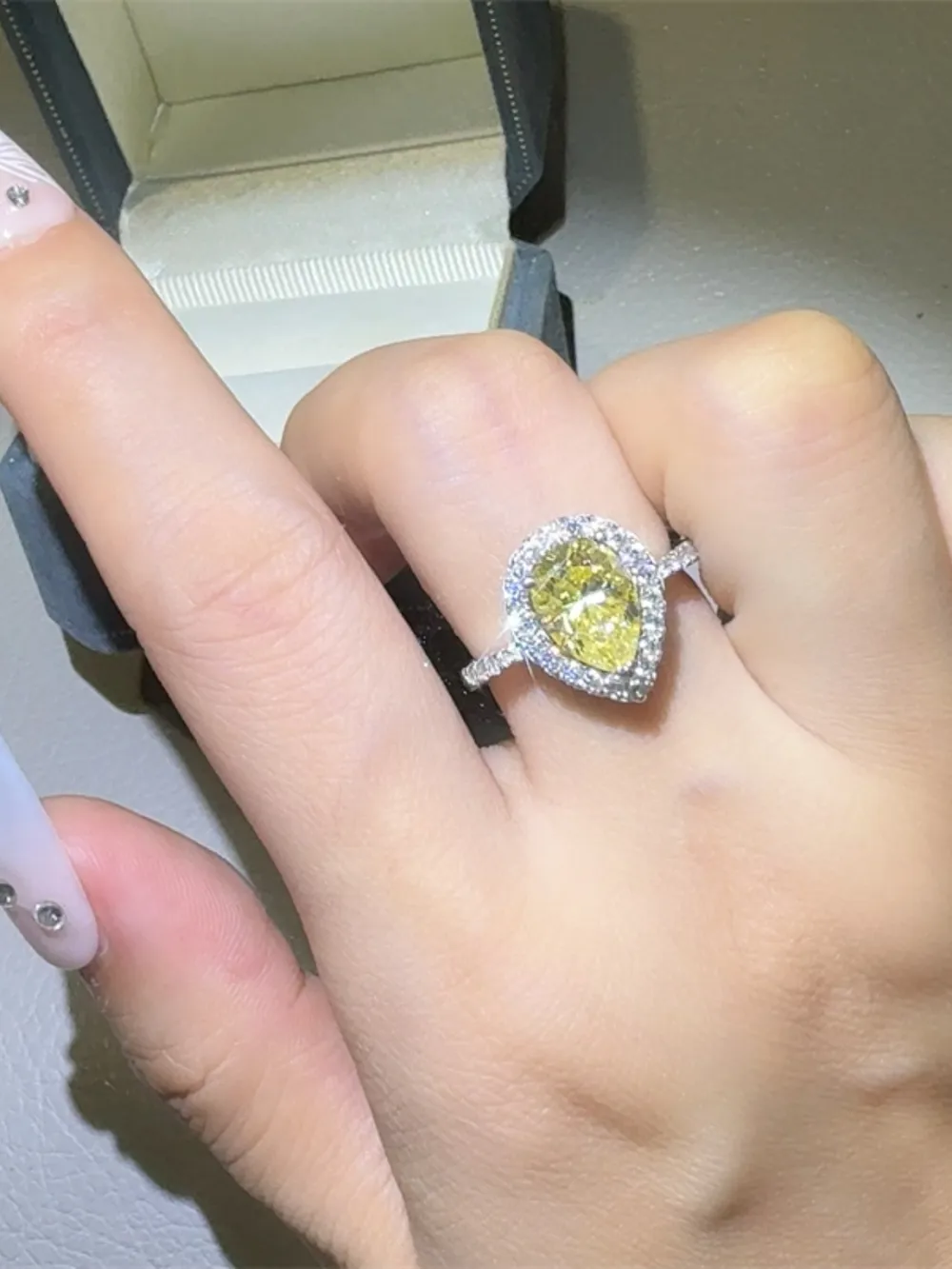 2 Carat Moissanite 925 Sterling Silver Teardrop Shape Ring, image 2