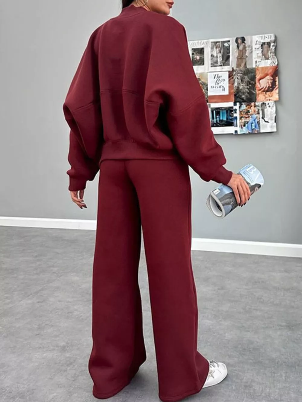 Zip Up Dropped Shoulder Outerwear and Pants Set, image 11