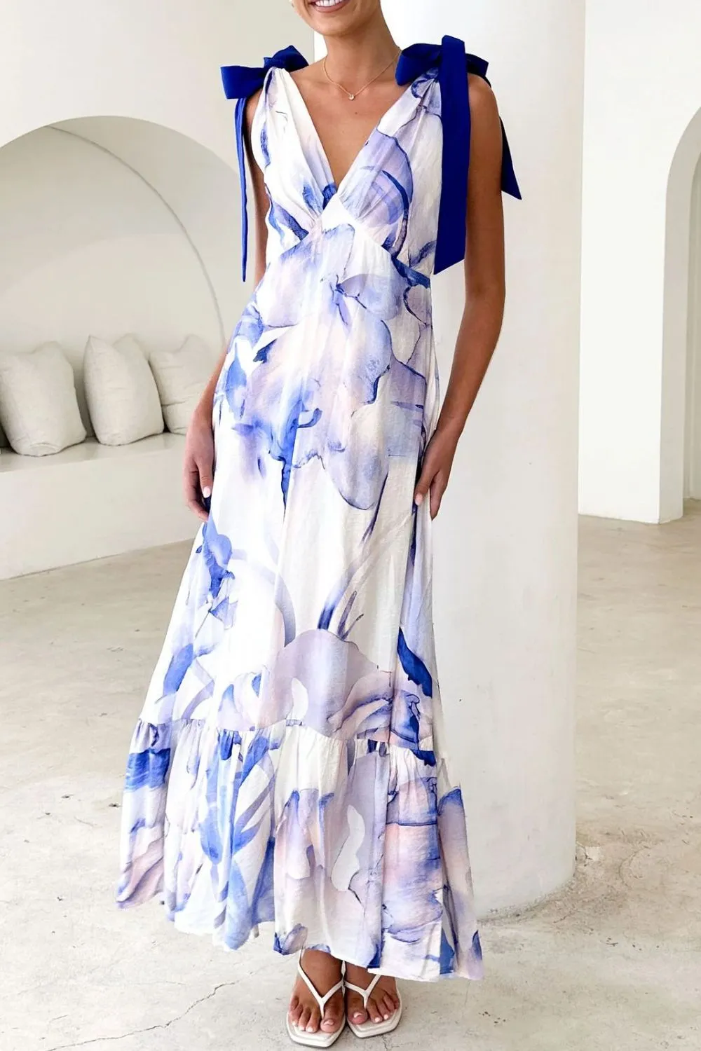 Printed V-Neck Tie Shoulder Midi Cami Dress, image 24