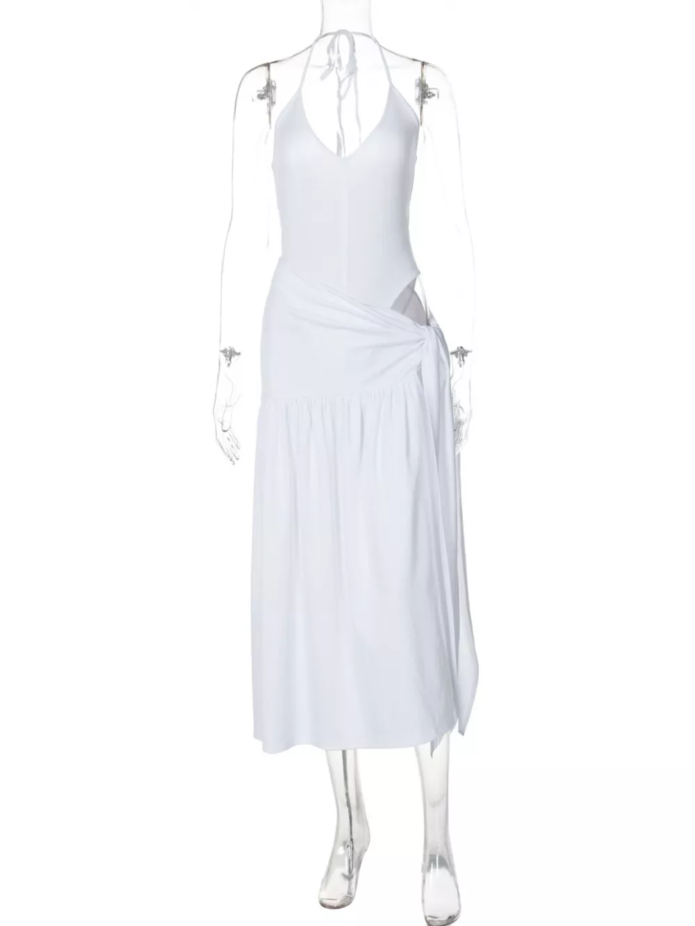Halter Neck Ruched Bodysuit and Maxi Skirt Set, image 9