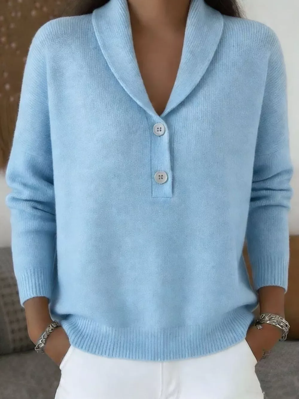 Full Size Button Detail Long Sleeve Sweater Plus Size, image 10