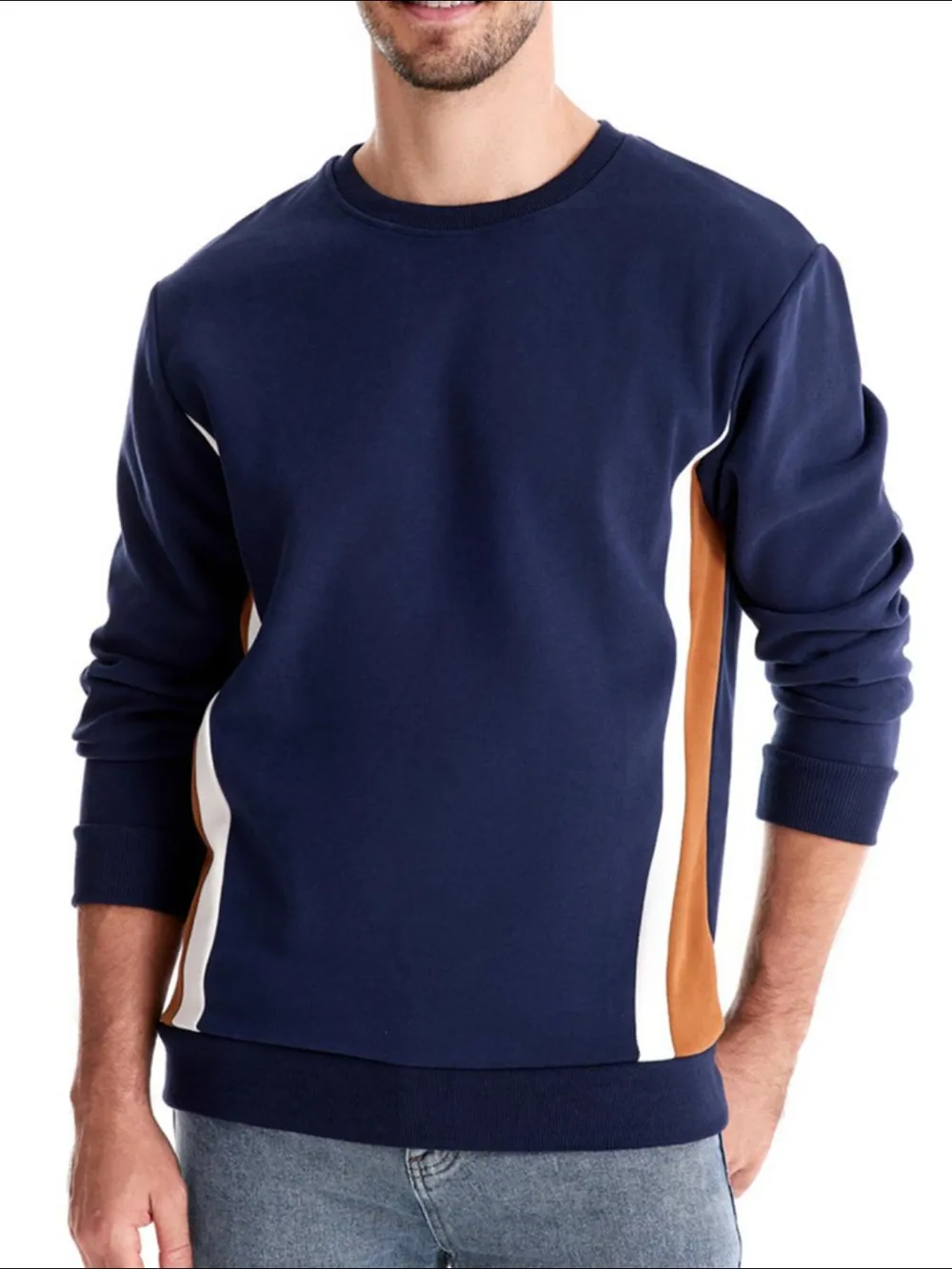 Men's Side Striped Contrast Round Neck Sweatshirt, image 3