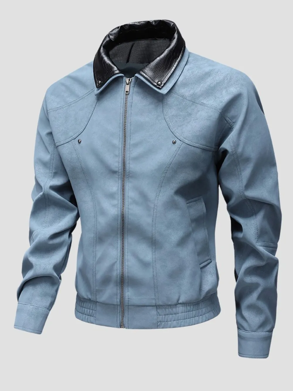 Men's Plus Size Leather Bomber Jacket with Full Zip Front, image 8