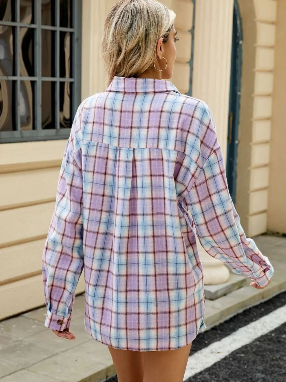 Plaid Collared Neck Long Sleeve Shirt, image 17