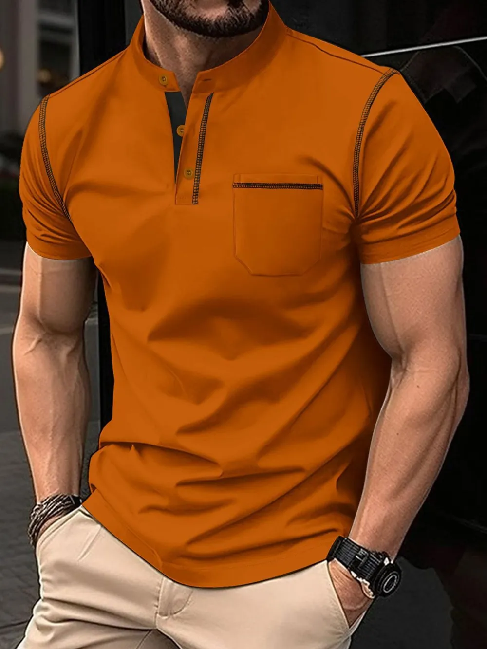 Men's Full Size Button Detail Short Sleeve Polo Plus Size, image 6
