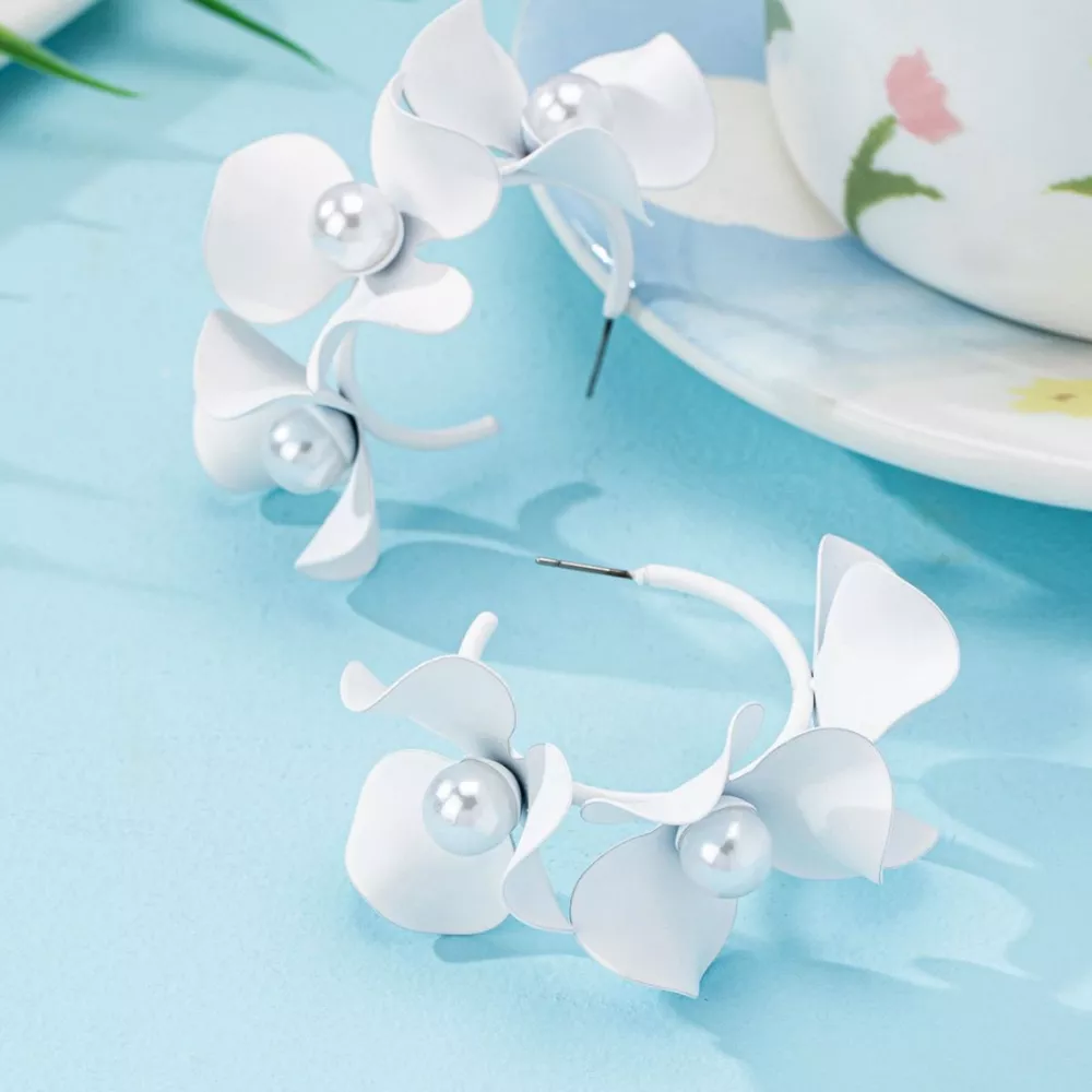 Floral Pearl Hoop Earrings, image 6