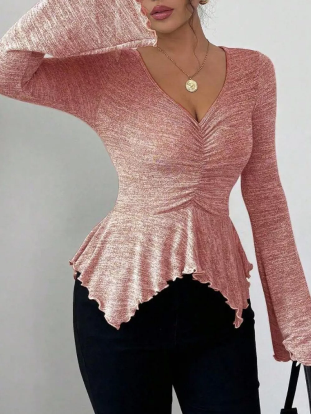 Ruched Flared Sleeves Peplum T-Shirt, image 17