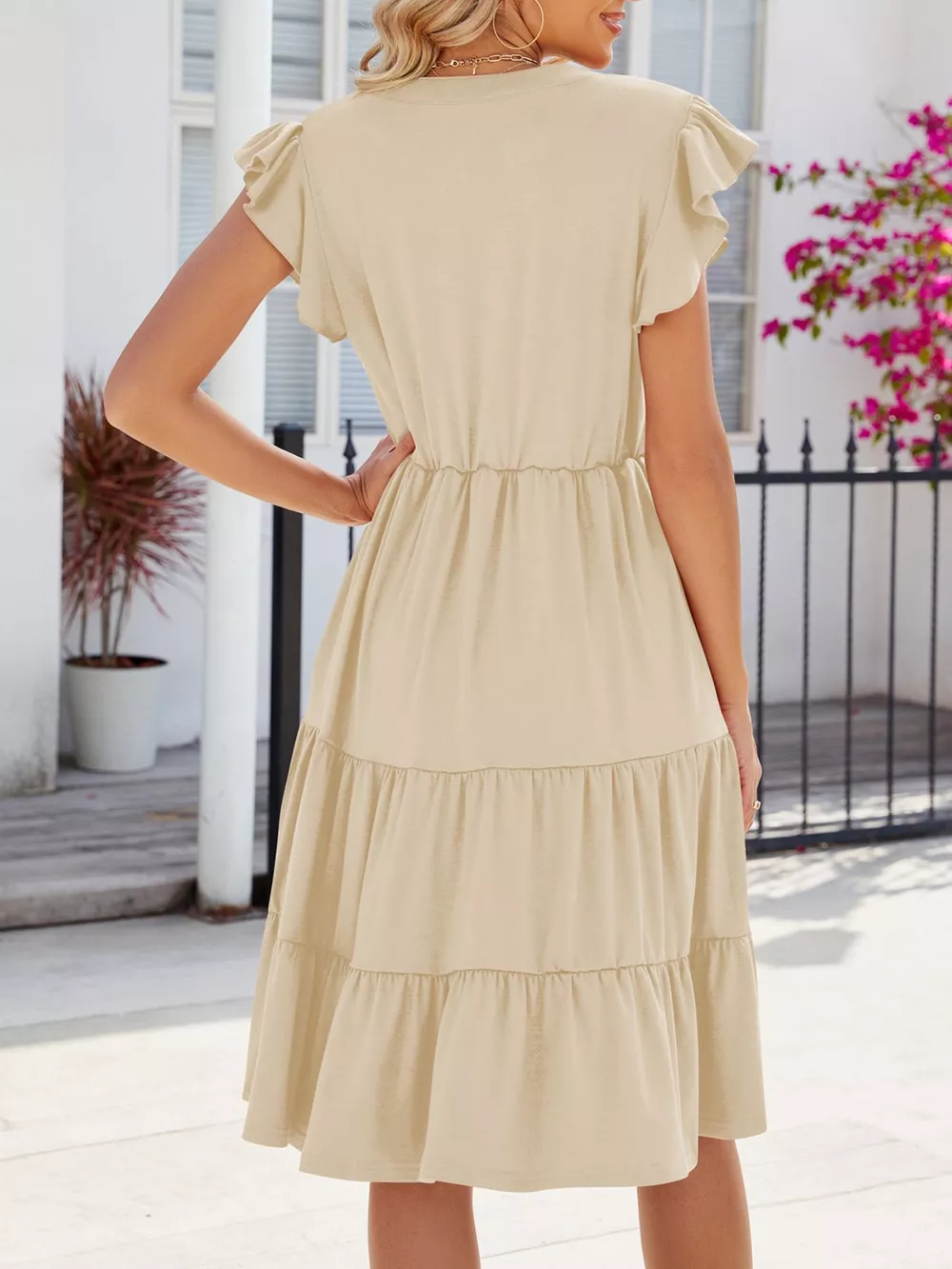 Ruffled Notched Tiered Midi Dress, image 22