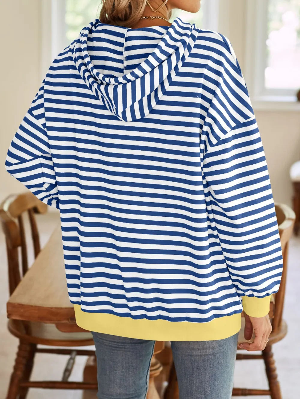 Drawstring Striped Long Sleeve Hoodie, image 3